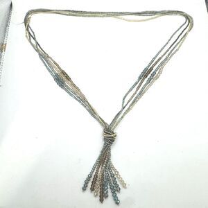 Aurora Borealis Crystal Long Tassel Multi Strand Beaded Lariat Necklace